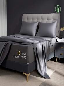 Bamboo Bed Sheets Set 4 Piece, 1800 Thread Count Super Silky Soft Sheet, 16 Inch Deep Pocket Breathable Sheet Set, Machine Washable- King/Queen - Màu xám đen - Xem 5