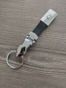 1pc Unisex Car Keychain With Leather And Stainless Steel Leopard Head Design, Suitable For Gift And Daily Use - Black - View 1