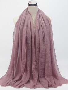 1 chiếc khăn trùm đầu Hồi giáo mềm mại thoáng khí xếp ly trơn - Hồng - Xem 2