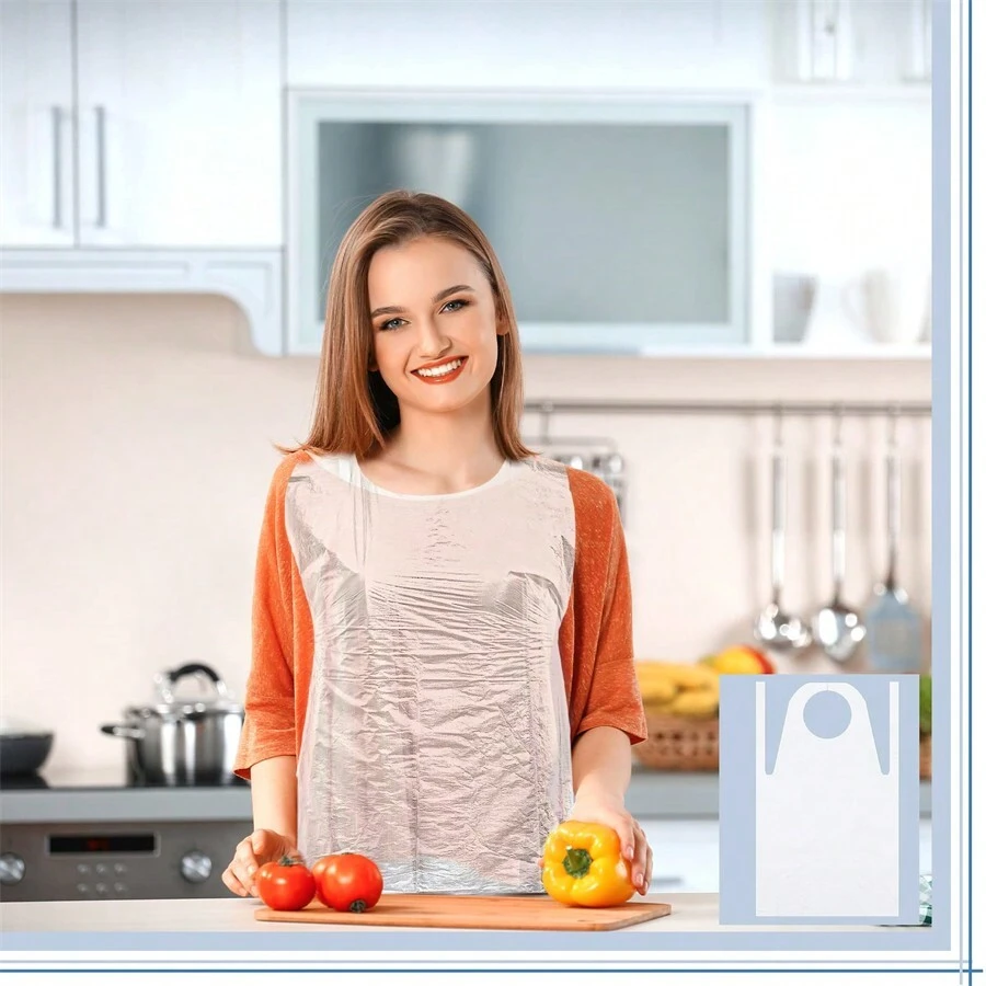 1PC Plastic Apron Waterproof Disposable Apron Clear Apron For Cooking, Painting, Picnic Parties Adult Ladies Children Household Work, Clear - Multicolor - View 1