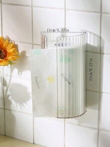 1件装厨房一次性抹布收纳盒，无需钻孔，防水卫生纸抽屉，垃圾袋收纳架，适用于厨房、浴室、洗脸盆、纸巾收纳架 - 無色 - 查看 6