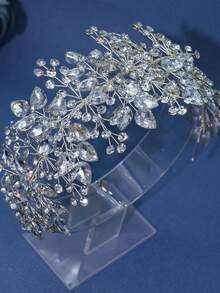 1條銀色鑲鑽新娘頭帶,適用於婚禮、派對、宴會等場合皇家風格