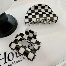 2 件/套优雅方形醋酸纤维发夹 - 黑色和白色，时尚发夹，适合日常发型 - 黑與白 - 查看 1