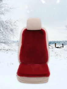 2件套酒红色冬季汽车座椅垫套装，仿兔毛加厚绒面柔软保暖座垫，通用尺寸汽车内饰配件（1个靠背垫+1个方形垫） - 酒紅色 - 查看 3