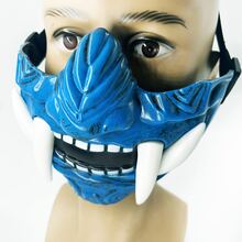 1pc Creative Hannya Half-Face Horror Mask Anime-Inspired Realistic Tiger Teeth Masquerade Mask For Life Parties, Cosplay, And Performance - Blue - View 2