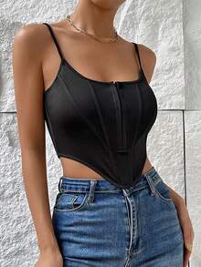 Top ajustado con tirantes para mujer - Negro - Ver 2