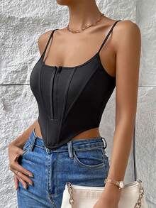 Top ajustado con tirantes para mujer - Negro - Ver 5