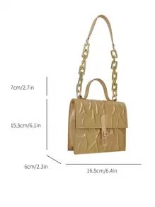 Women's Elegant Solid Color Embossed Flap Handbag, Versatile Solid Color Shoulder Bag, Suitable For Dates, Shopping, Gifts, Outings - Gold - View 10