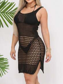 Saida de Praia Feminina Tricot Bordado com Alça