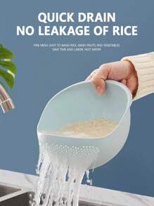 1pc White Plastic Rice Strainer, Multi-functional Kitchen Colander With Filter For Washing Vegetables And Fruits - White - View 4