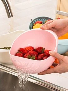 1pc White Plastic Rice Strainer, Multi-functional Kitchen Colander With Filter For Washing Vegetables And Fruits - White - View 1