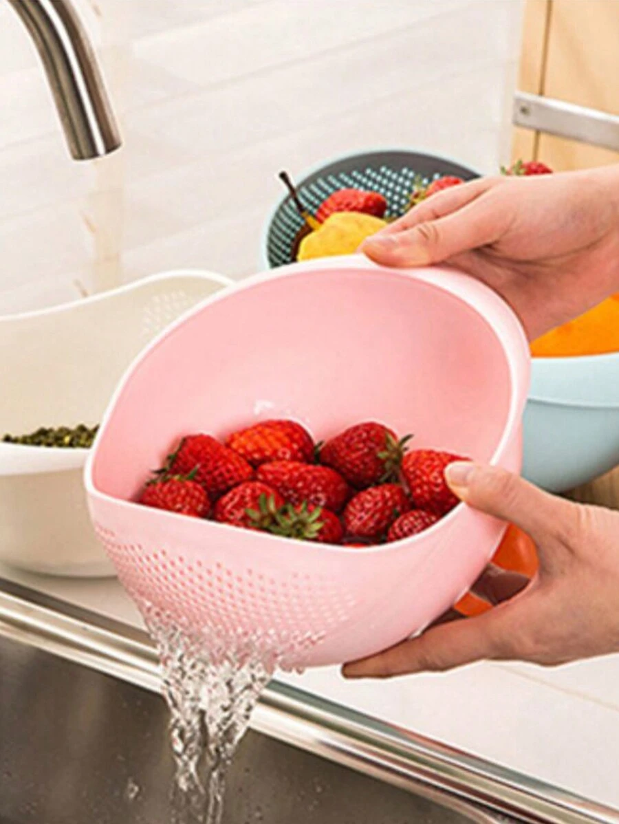 1pc White Plastic Rice Strainer, Multi-functional Kitchen Colander With Filter For Washing Vegetables And Fruits - White - View 1