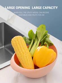 1pc White Plastic Rice Strainer, Multi-functional Kitchen Colander With Filter For Washing Vegetables And Fruits - White - View 3