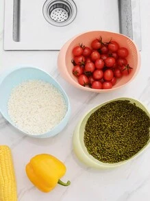 1pc White Plastic Rice Strainer, Multi-functional Kitchen Colander With Filter For Washing Vegetables And Fruits - White - View 8