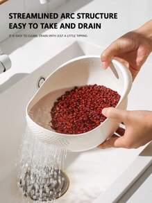 1pc White Plastic Rice Strainer, Multi-functional Kitchen Colander With Filter For Washing Vegetables And Fruits - White - View 7