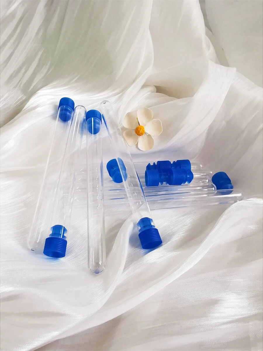 10入組15x100mm透明塑料管容器,透明試管藍色蓋糖果瓶浴鹽容器,婚禮禮品,美容工具,化妝品包裝瓶 - 無色 - 查看 1