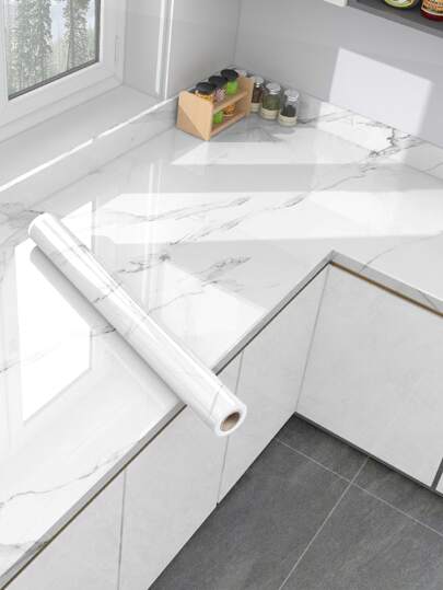 1 pieza Adhesivo resistente al aceite con patrón de mármol blanco para la cocina, papel tapiz autoadhesivo impermeable, papel de renovación resistente a altas temperaturas para encimeras y gabinetes, película protectora electrostática transparente, lámina protectora para puertas de gabinete, pegatinas, vinilos decorativos para el hogar, artículos de decoración de primavera para renovar tu hogar, pegatinas de decoración Rama, regalos de cumpleaños y graduación