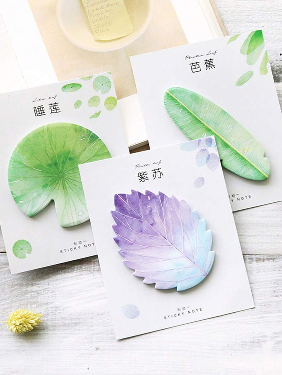 3pcs Random Fresh & Realistic Tree Leaf Shaped Memo Pad, Perfect For Notes And Messages - Multicolor - View 1
