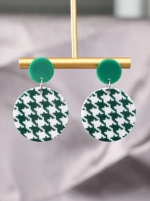 1 đôi bông tai hình tròn & ca rô in hai mặt acrylic, bông tai thời trang cho phụ nữ đeo trong các bữa tiệc và khiêu vũ - màu xanh lá - Xem 13