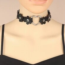 1pc Gothic Choker Collar Necklace With Pu Leather Strap And Metal Chain Design - Flower love necklace - View 14