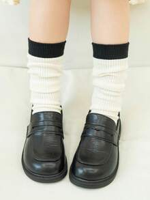 1 Par De Calcetines Hasta La Rodilla Simples De Bloque De Color Suave Y Cómodos Para Niños, Adecuados Para Todas Las Estaciones - Multicolor - Ver 4