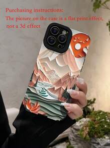 1pc Landscape Printed Pu Leather Impact Resistant Colorful Painting Phone Case Compatible With Iphone (note: The Pattern Is Printed On A Flat Surface Instead Of 3d Effect) - Multicolor - View 5