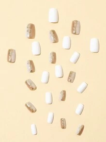 24pcs Short Sea-blue Solid Color Nail Tips, 1pc Jelly Gel & 1pc Sanding Stick Included - Multicolor - View 4