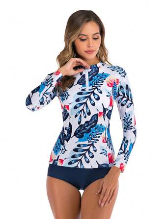 New Arrival Long Sleeve Printing Rash Guard Women's Two Pieces Swimwear Summer