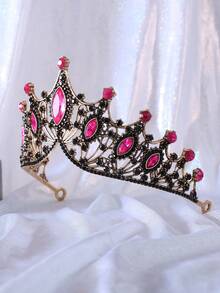 1 件女式水鑽皇冠設計頭帶玫瑰粉色適合婚禮、派對