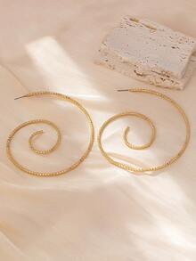 1pair European & American Style Spiral Geometric C Design Hoop Earrings - Yellow Gold - View 2
