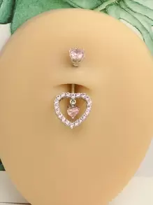 1 件 14G 肚脐环吊坠可爱粉色肚脐首饰心形透明 CZ 蝴蝶肚脐环女士肚脐穿孔棒套装情人节、妈妈、母亲、母亲节、礼物