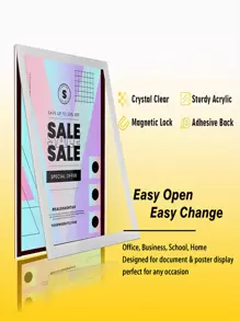 5 Pcs A3/A4 Magnetic Self-Adhesive Wall Mounted Display Frame & Plastic Transparent Document Frame, Frosted Self-Adhesive Frame - Silver Color Gifts Birthday Graduation