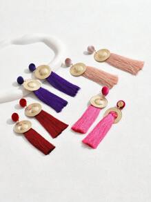 1pair Oversized Tassel Statement Earrings - Pink - View 1