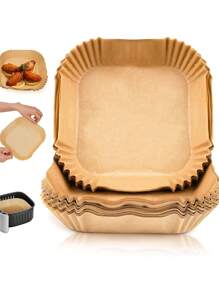 50/100入自然圓形/方形一次性風油精墊，6.3-7.9英寸不粘油煙烤紙，可用於炸、烤、烹飪、烤和微波加熱，防油汙單次使用羊皮紙和鍍有不粘潤滑層的矽膠紙，餐盤、廚房用品