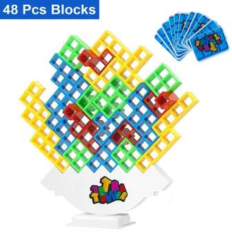 48 Pcs Tetra Tower Balance Stacking Blocks Game Balance Stacking Team Building Blocks Toy Team Building Blocks Board Game For 1-4 Players Family Games Parties Travel Kids & Adults