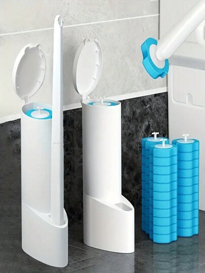 1 Set di spazzola per water dissolvibile con 16 testine sostituibili - Spazzola decontaminante senza punto morto, testina con soluzione detergente, pulizia e praticità monouso, adatta per bagno e water, portaspazzola per water, accessori da bagno, prodotti per il bagno, articoli per la casa e la cucina, decorazioni per il bagno, decorazioni autunnali