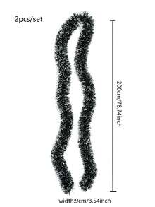 2入組聖誕花環,綠色葉子和流蘇絲帶裝飾花環,適用於聖誕樹、樓梯和壁爐裝飾 - 墨綠色 - 查看 3