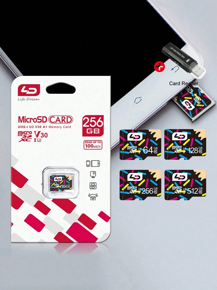 Ld品牌記憶卡micro Sd卡4gb 8gb 16gb 32gb 64gb 128gb 256gb 512gb U3記憶卡microsd Class 10 + Usb2.0卡讀卡器 - 黑色 - 查看 2
