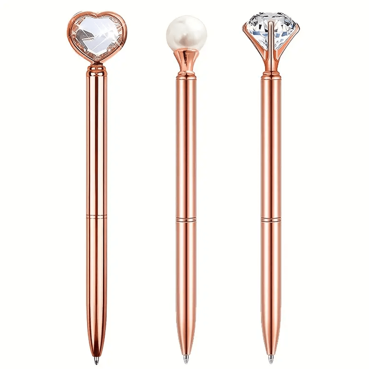 8pcs Rose Golden Pens Crystal Heart Diamond Shape Ballpoint Pen for