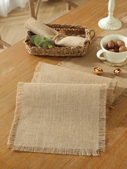 100% Linen Vintage Tassel Table Runner, Suitable For Coffee Tables, Cabinets, TV Stands, Dining Tables, Home Decor, Family Gatherings, Holidays, 1pc