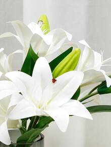 2 朵花和 1 朵百合花凝膠膜人造花客廳家居裝飾,白色