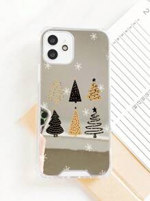 1pc Simple Style Acrylic Electroplated Mirror Christmas Tree & Snowflake Pattern Phone Case Compatible With IPhone