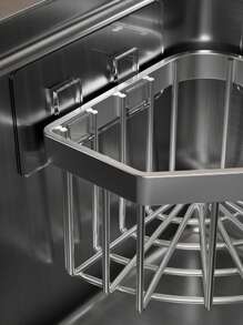 1pc Stainless Steel Kitchen Sink Corner Sponge Storage Basket, Bathroom Triangle Non-drilling Shelf Drain Rack - Silver - View 5