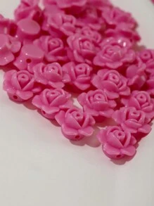 50pcs Fashionable Acrylic Solid Color Rose Shaped Beads With Straight Hole For Diy Bracelet, Necklace, Phone Chain, Jewelry Making Supplies Valentines - Multicolor - View 3