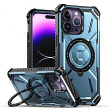 1 bộ Ốp lưng điện thoại chống rơi sạc không dây Blue Golden Armor bảo vệ tương thích với Apple IPhone 15, 14, 13, 12, 11, Pro Max, Plus, XR, 7/8G - Màu xanh lam - Xem 2