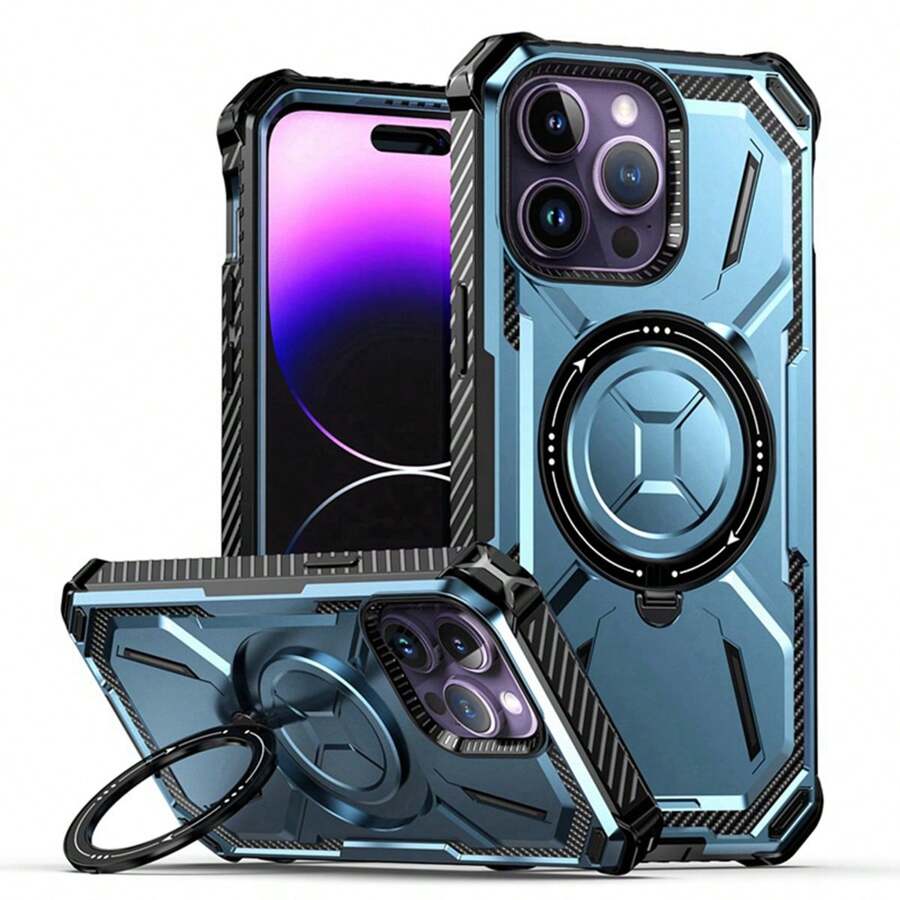 1 bộ Ốp lưng điện thoại chống rơi sạc không dây Blue Golden Armor bảo vệ tương thích với Apple IPhone 15, 14, 13, 12, 11, Pro Max, Plus, XR, 7/8G