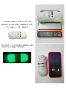 1roll White Glow In The Dark Hand-knit Yarn Luminous Thread For Toy Crochet, Handmade Crafts - White - View 4