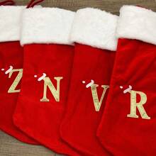 1pc Red Velvet Christmas Stocking With Letter Print - Red - View 3
