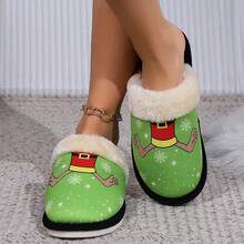 Zapatillas Cálidas Y Cómodas De Invierno Con Patrón De Caricatura Navideña Nueva 2023 - Verde - Ver 6