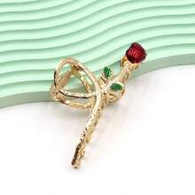 1pc Women's Metallic Red Rose Flower Hair Clamp Large Hair Claw Golden - Multicolor - View 2